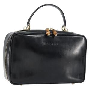 GUCCI Bamboo Hand Bag Enamel Black Gold 000 2122 0565 Auth 157337